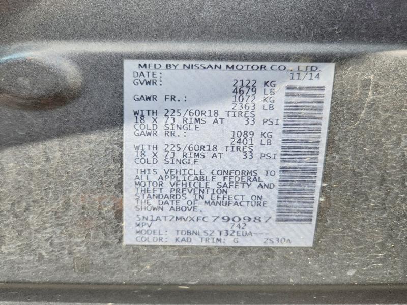 Продаж на аукціоні авто 2015 Nissan Rogue, vin: 5N1AT2MVXFC790987, номер лоту: 66005296