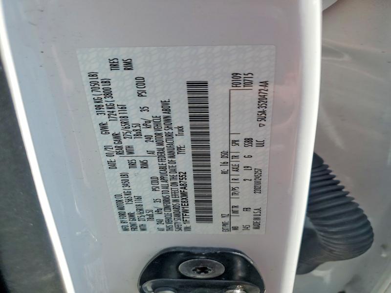 Продажа на аукционе авто 2021 Ford F150, vin: 1FTFW1E8XMFA87552, номер лота: 65218756