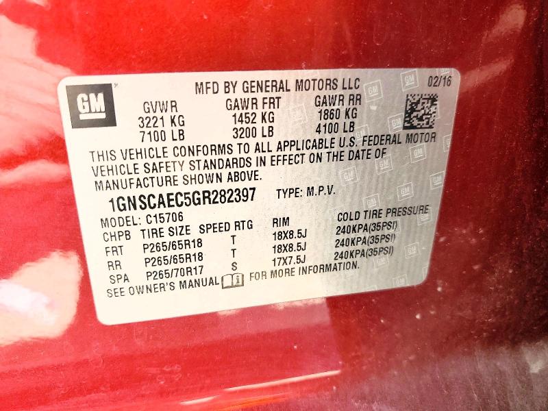 Продажа на аукционе авто 2016 Chevrolet Tahoe, vin: 1GNSCAEC5GR282397, номер лота: 64509066