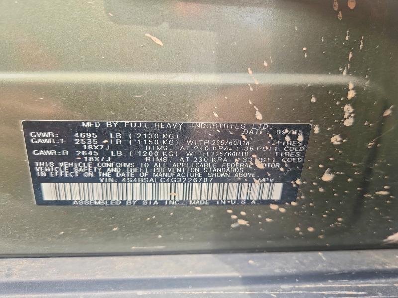 Aukcja sprzedaży 2016 Subaru Outback, vin: 4S4BSALC4G3226707, numer aukcji: 65882286