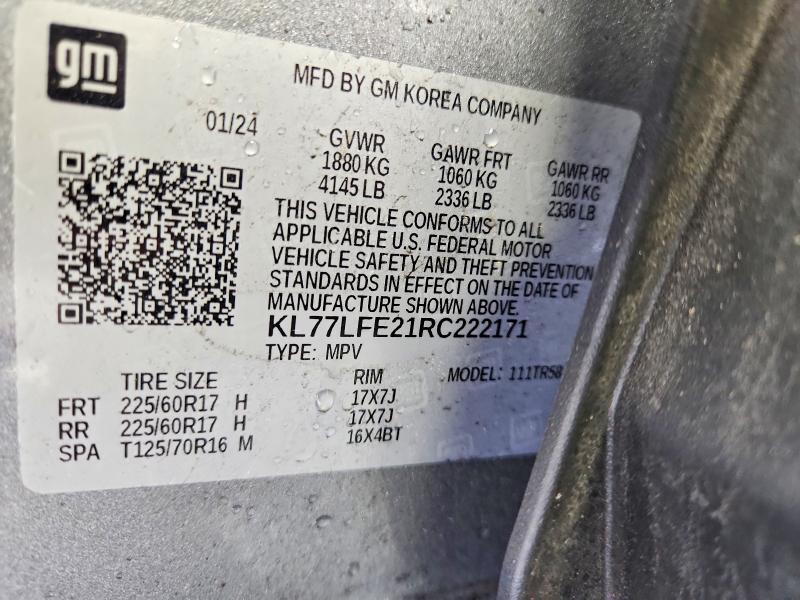 63334586 :رقم المزاد ، KL77LFE21RC222171 vin ، 2024 Chevrolet Trax مزاد بيع
