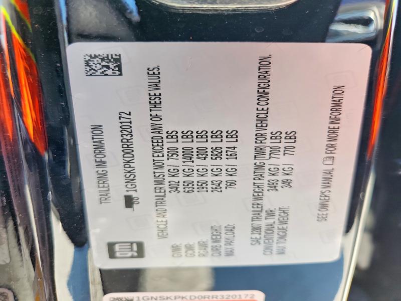 Aukcja sprzedaży 2024 Chevrolet Tahoe, vin: 1GNSKPKD0RR320172, numer aukcji: 63012496