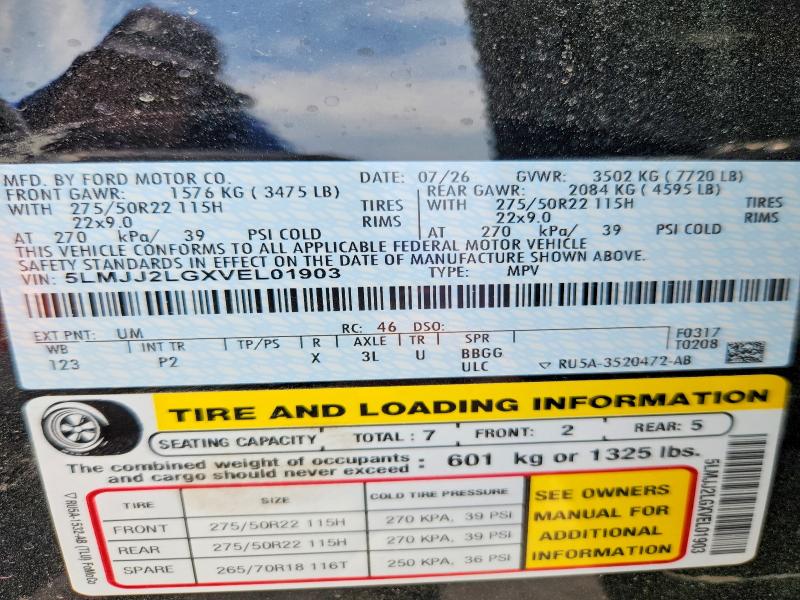63483116 :رقم المزاد ، 5LMJJ2LGXVEL01903 vin ، 2027 Lincoln Navigator مزاد بيع