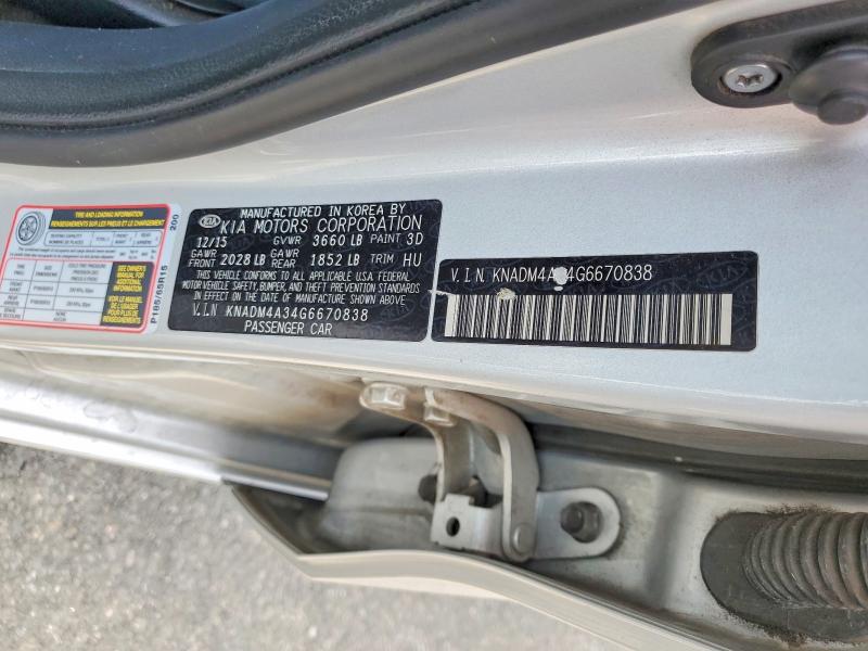65231026 :رقم المزاد ، KNADM4A34G6670838 vin ، 2016 Kia Rio مزاد بيع
