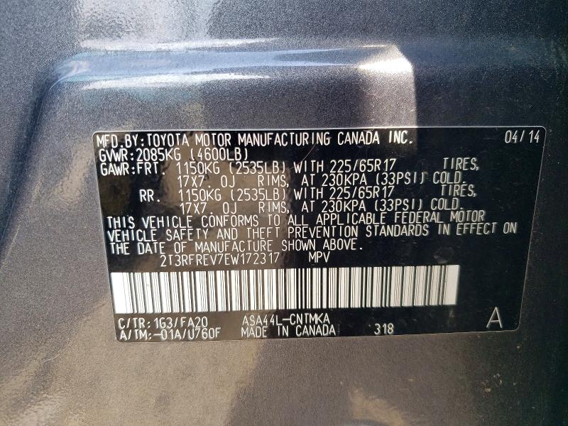 Aukcja sprzedaży 2014 Toyota Rav4, vin: 2T3RFREV7EW172317, numer aukcji: 65125996