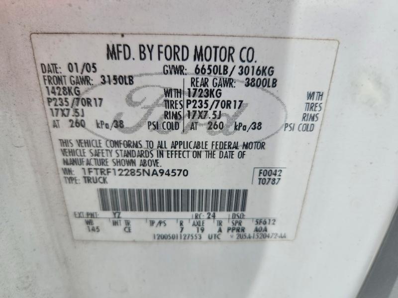 63642206 :رقم المزاد ، 1FTRF12285NA94570 vin ، 2005 Ford F150 مزاد بيع