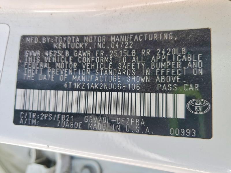 Aukcja sprzedaży 2022 Toyota Camry, vin: 4T1KZ1AK2NU068106, numer aukcji: 67178736
