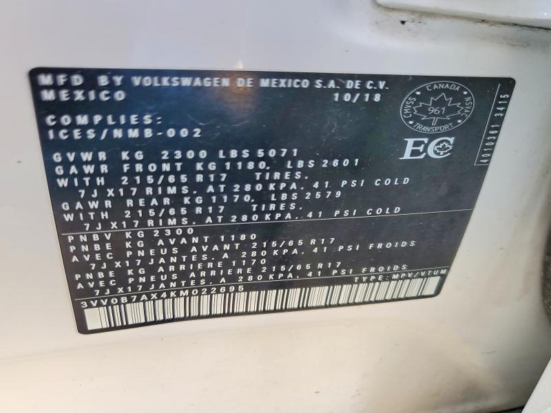 65543386 :رقم المزاد ، 3VV0B7AX4KM022695 vin ، 2019 Volkswagen Tiguan مزاد بيع