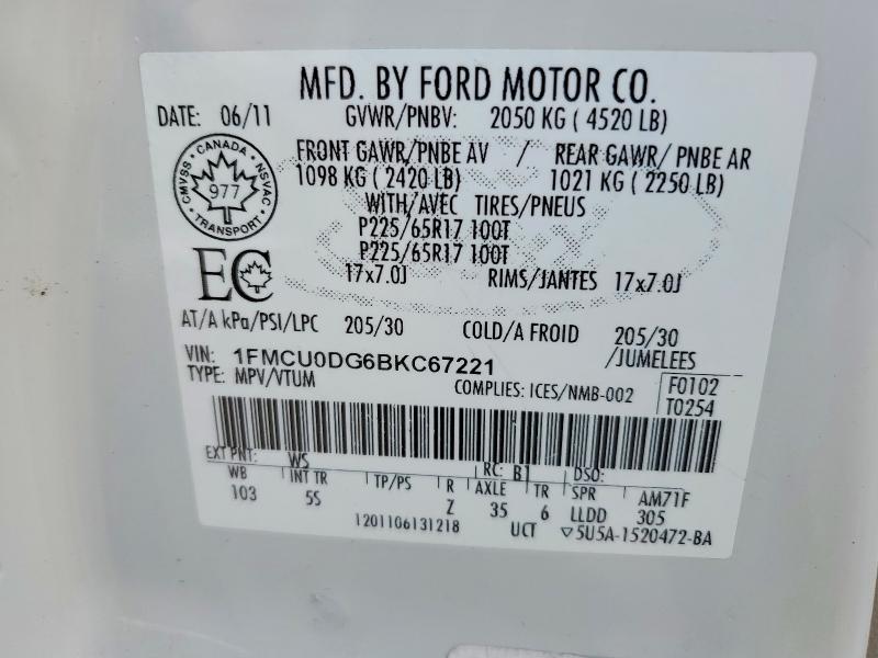 64376926 :رقم المزاد ، 1FMCU0DG6BKC67221 vin ، 2011 Ford Escape مزاد بيع