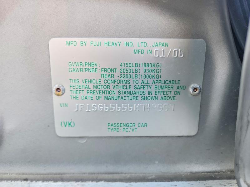 Продажа на аукционе авто 2006 Subaru Forester, vin: JF1SG65656H749557, номер лота: 65429636