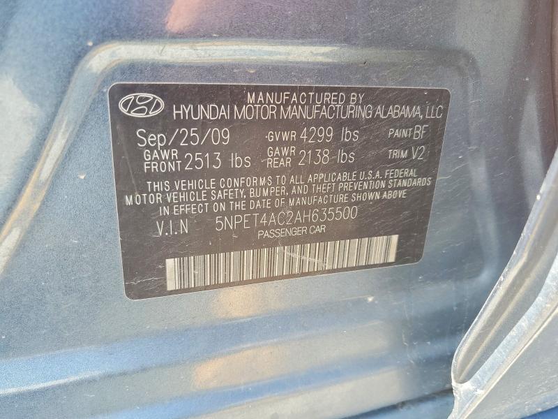2010 Hyundai Sonata მანქანა იყიდება აუქციონზე, vin: 5NPET4AC2AH635500, აუქციონის ნომერი: 64926166