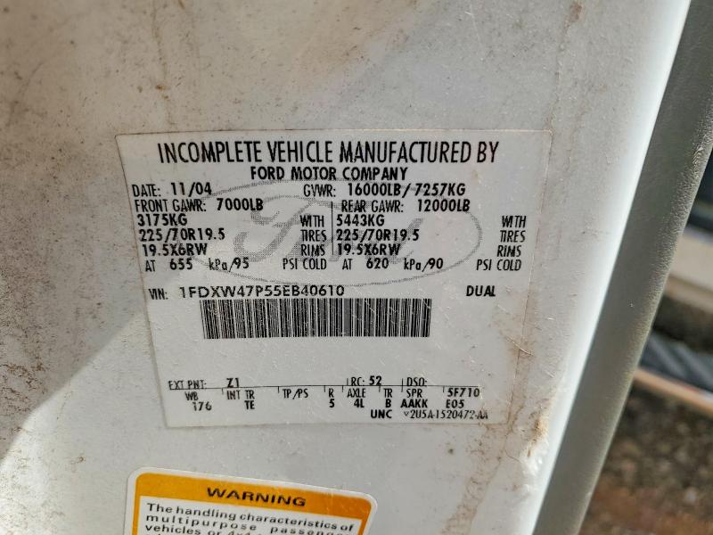 2005 Ford F450 მანქანა იყიდება აუქციონზე, vin: 1FDXW47P55EB40610, აუქციონის ნომერი: 65014046