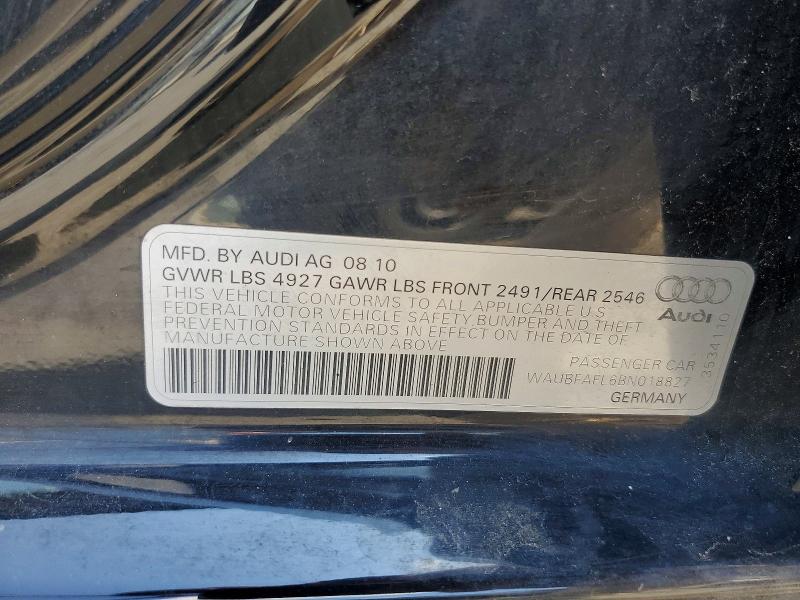 2011 Audi A4 მანქანა იყიდება აუქციონზე, vin: WAUBFAFL6BN018827, აუქციონის ნომერი: 62992696