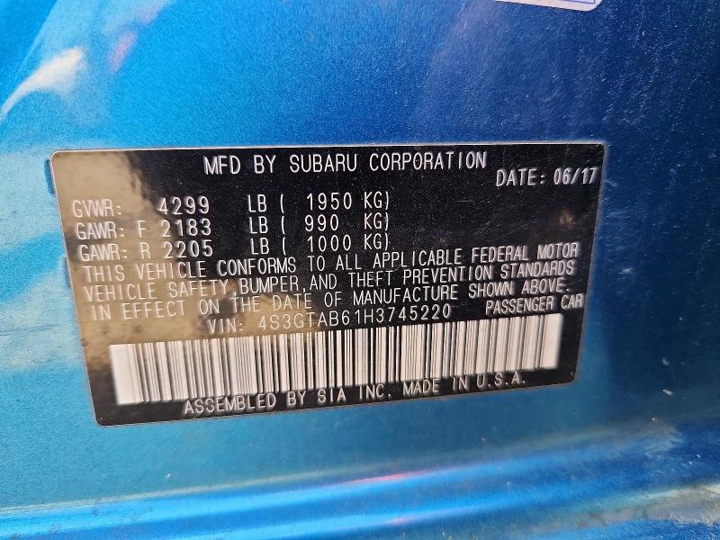 Продажа на аукционе авто 2017 Subaru Impreza, vin: 4S3GTAB61H3745220, номер лота: 64135796