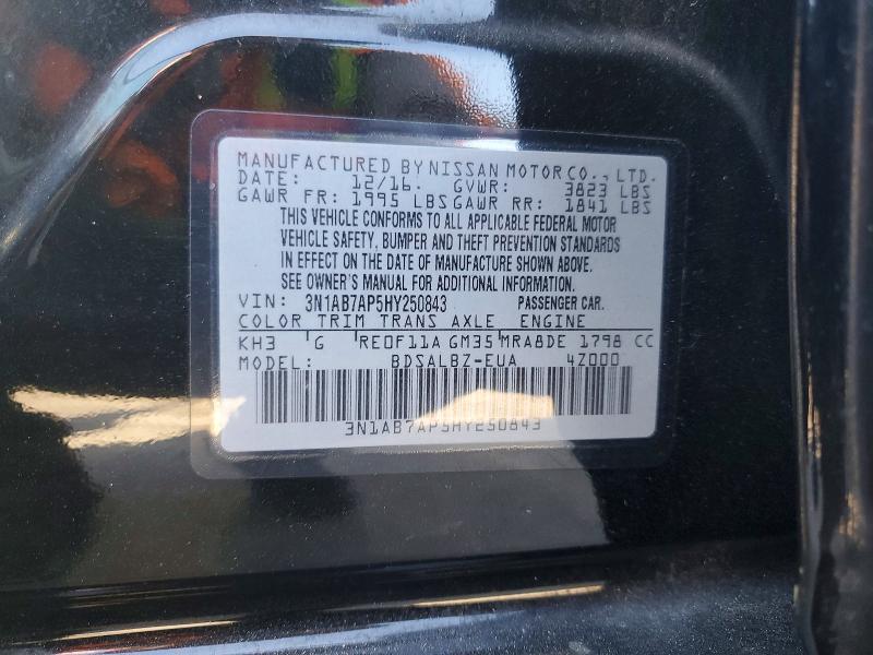 Auction sale of the 2017 Nissan Sentra, vin: 3N1AB7AP5HY250843, lot number: 65579576