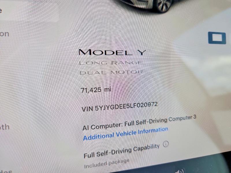 Продаж на аукціоні авто 2020 Tesla Model Y, vin: 5YJYGDEE5LF020972, номер лоту: 62338726