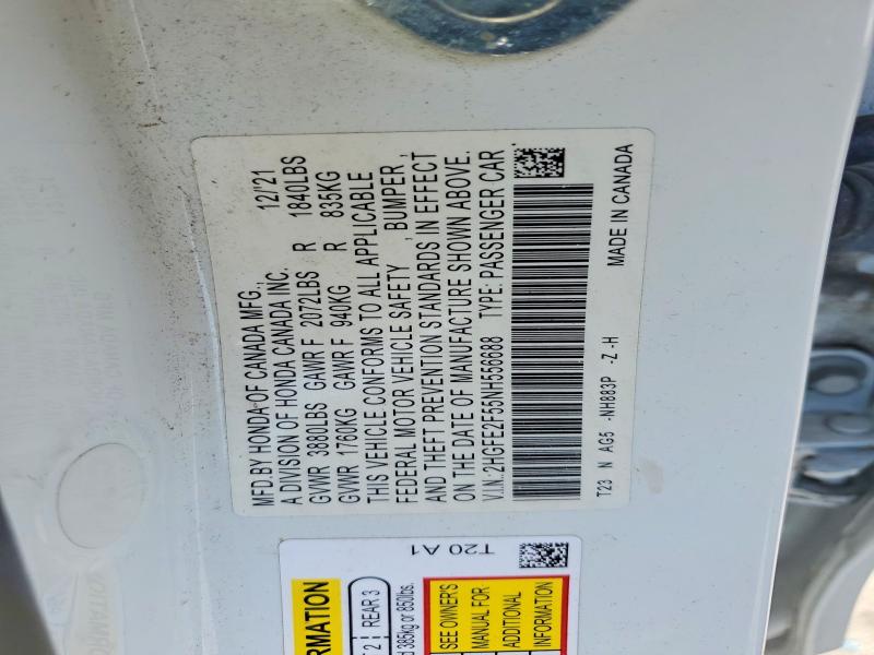 Продаж на аукціоні авто 2022 Honda Civic, vin: 2HGFE2F55NH556688, номер лоту: 66971976