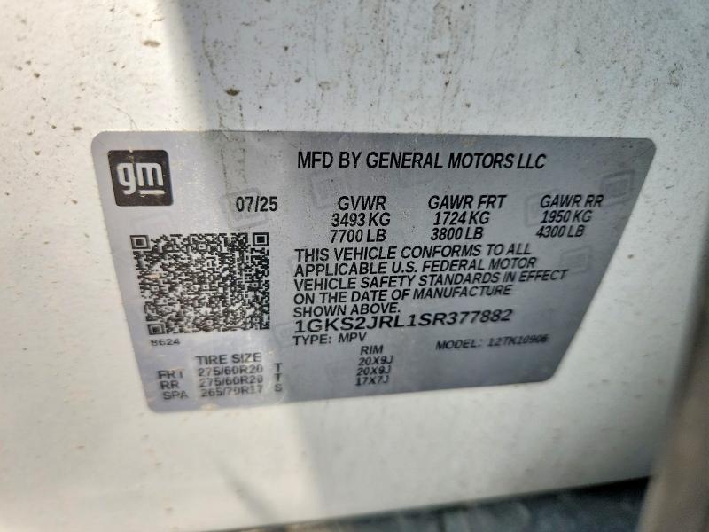 63931426 :رقم المزاد ، 1GKS2JRL1SR377882 vin ، 2025 Gmc Yukon Xl مزاد بيع