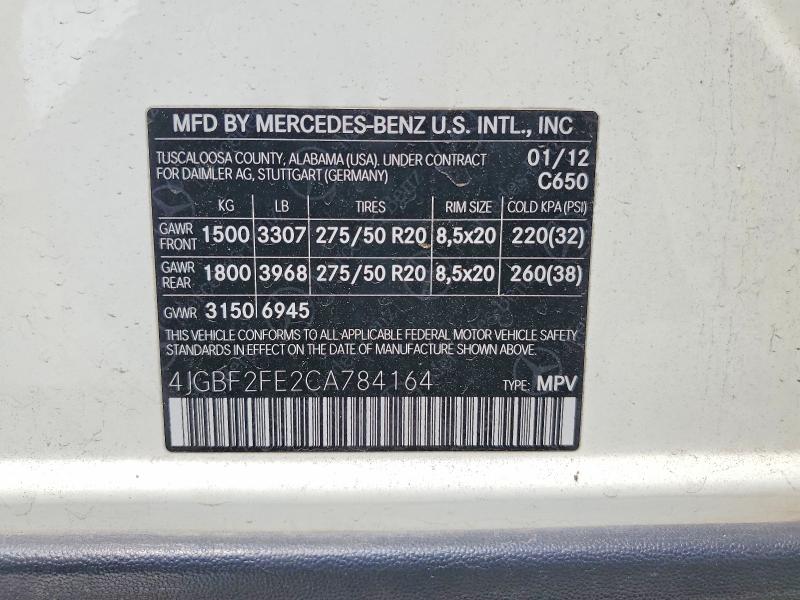 2012 Mercedes-benz Gl მანქანა იყიდება აუქციონზე, vin: 4JGBF2FE2CA784164, აუქციონის ნომერი: 65304376