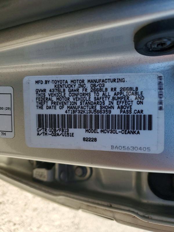 Продажа на аукционе авто 2003 Toyota Camry, vin: 4T1BF32K13U566359, номер лота: 63656196