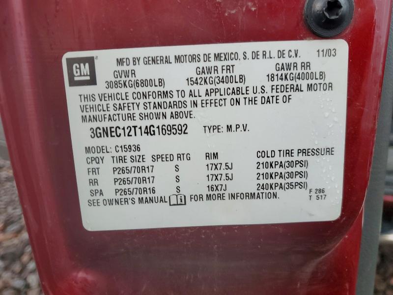 2004 Chevrolet Avalanche მანქანა იყიდება აუქციონზე, vin: 3GNEC12T14G169592, აუქციონის ნომერი: 65017156