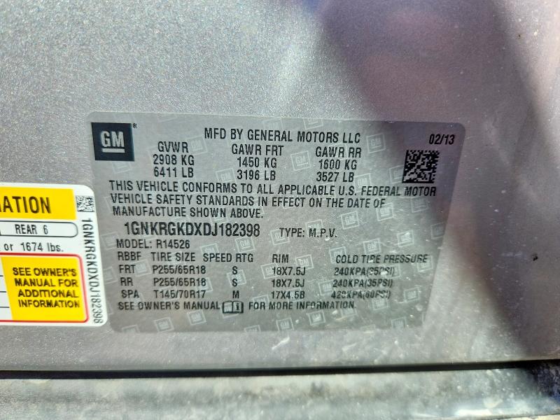 2013 Chevrolet Traverse მანქანა იყიდება აუქციონზე, vin: 1GNKRGKDXDJ182398, აუქციონის ნომერი: 63491376