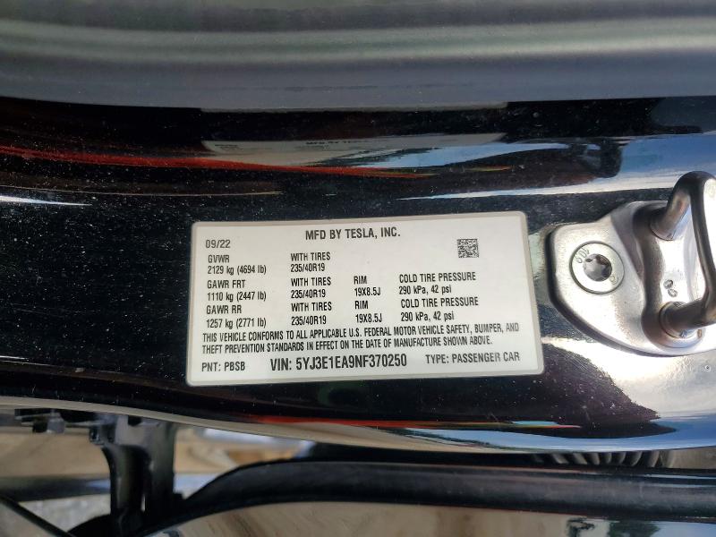 2022 Tesla Model 3 მანქანა იყიდება აუქციონზე, vin: 5YJ3E1EA9NF370250, აუქციონის ნომერი: 63953036