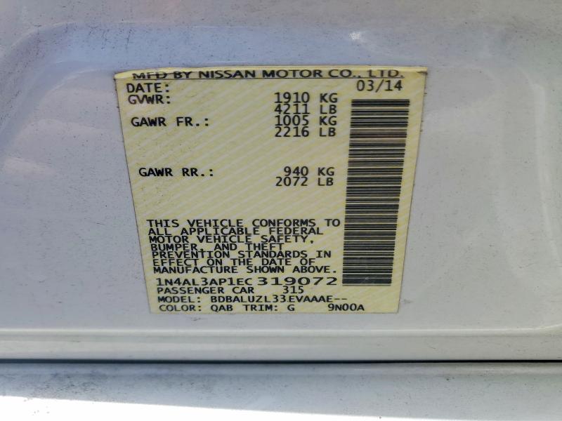 66471296 :رقم المزاد ، 1N4AL3AP1EC319072 vin ، 2014 Nissan Altima مزاد بيع