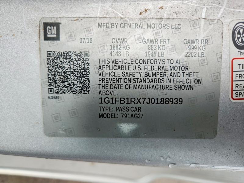 64514346 :رقم المزاد ، 1G1FB1RX7J0188939 vin ، 2018 Chevrolet Camaro مزاد بيع