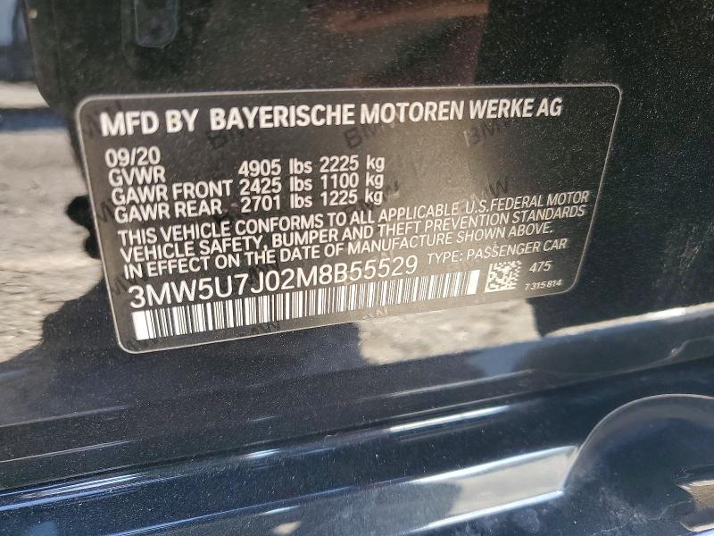 66243016 :رقم المزاد ، 3MW5U7J02M8B55529 vin ، 2021 Bmw M340i مزاد بيع