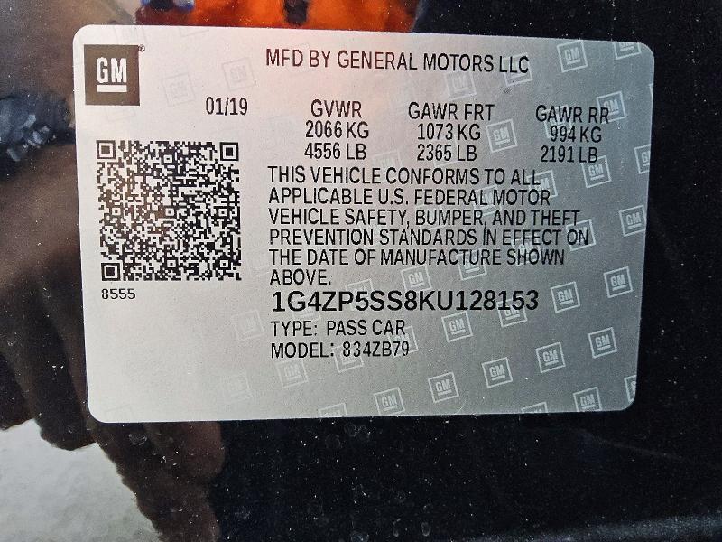 2019 Buick Lacrosse მანქანა იყიდება აუქციონზე, vin: 1G4ZP5SS8KU128153, აუქციონის ნომერი: 63591316