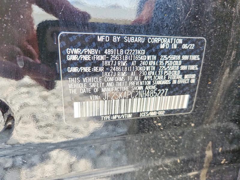 64323026 :رقم المزاد ، JF2SKAPC2NH485227 vin ، 2022 Subaru Forester مزاد بيع