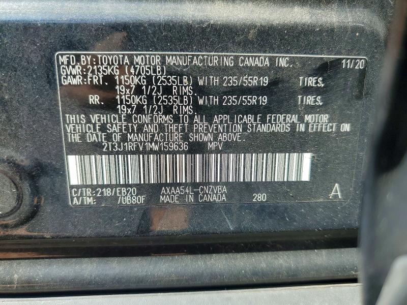 65625536 :رقم المزاد ، 2T3J1RFV1MW159636 vin ، 2021 Toyota Rav4 مزاد بيع