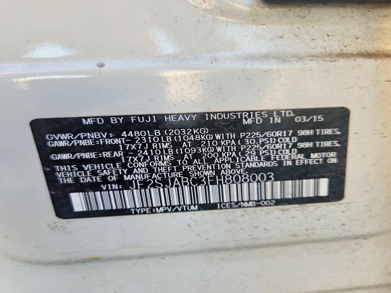 2015 Subaru Forester მანქანა იყიდება აუქციონზე, vin: JF2SJABC3FH808003, აუქციონის ნომერი: 65406226