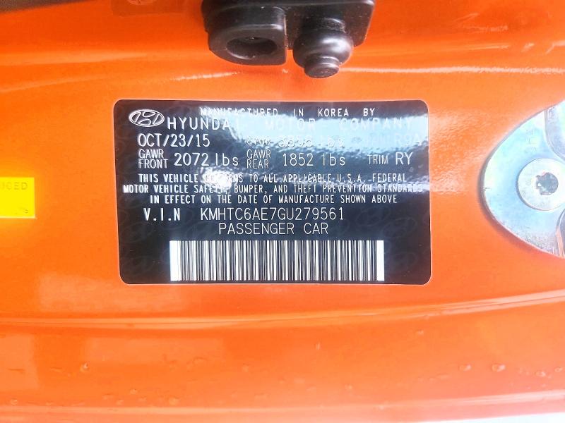 Продажа на аукционе авто 2016 Hyundai Veloster, vin: KMHTC6AE7GU279561, номер лота: 66081596