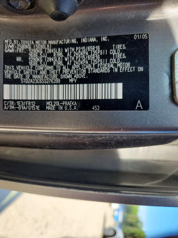 Aukcja sprzedaży 2005 Toyota Sienna, vin: 5TDZA23C65S276399, numer aukcji: 64230006