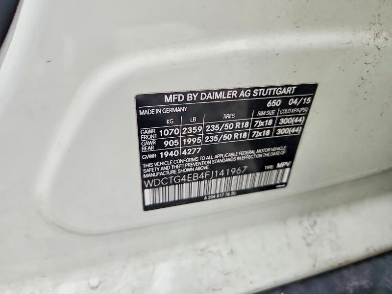 Aukcja sprzedaży 2015 Mercedes-benz Gla, vin: WDCTG4EB4FJ141967, numer aukcji: 64733126