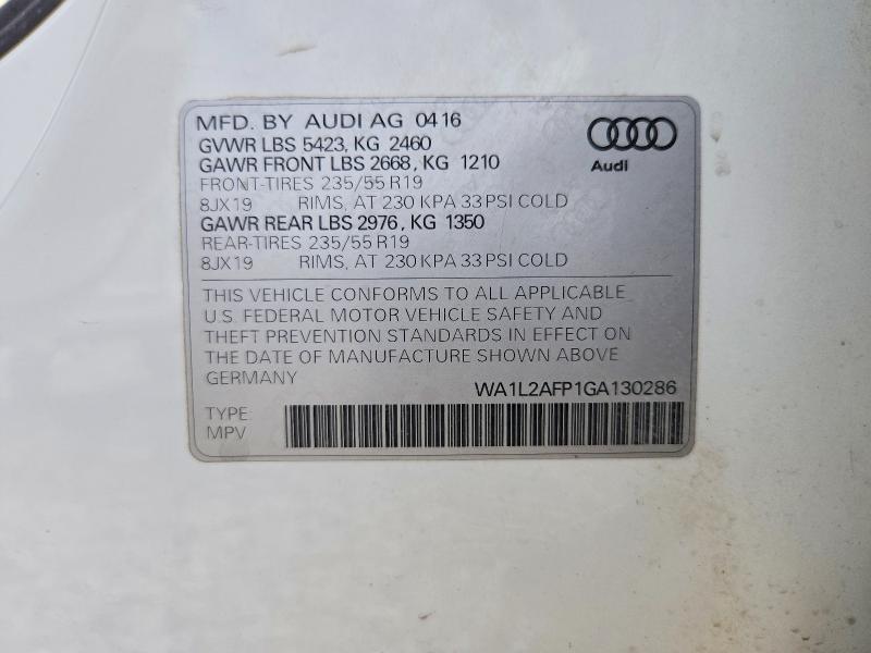 66296036 :رقم المزاد ، WA1L2AFP1GA130286 vin ، 2016 Audi Q5 مزاد بيع