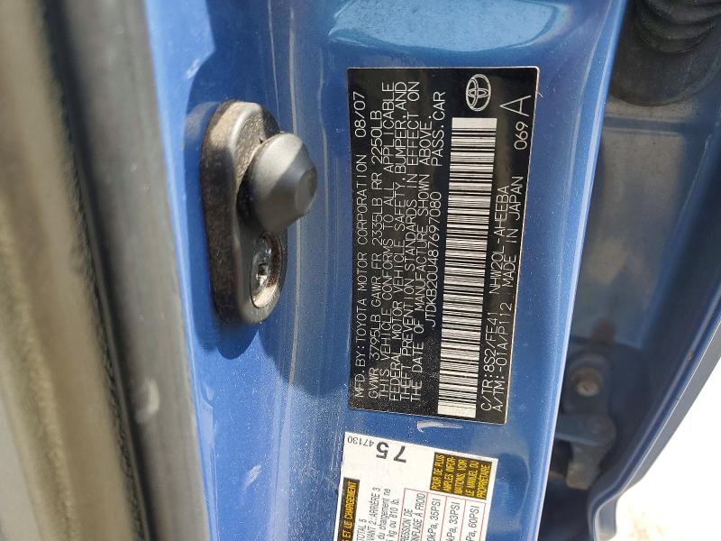 65159536 :رقم المزاد ، JTDKB20U487697080 vin ، 2008 Toyota Prius مزاد بيع