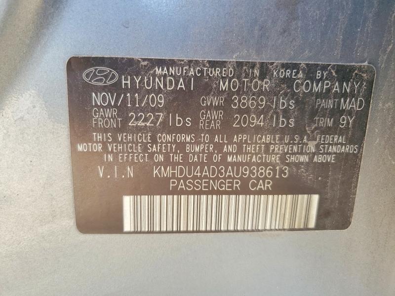 64620426 :رقم المزاد ، KMHDU4AD3AU938613 vin ، 2010 Hyundai Elantra مزاد بيع
