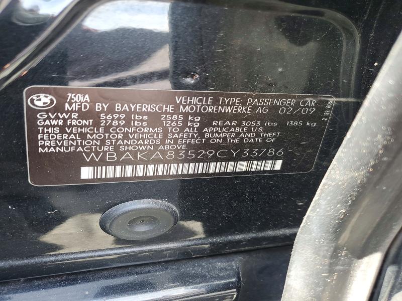 63703126 :رقم المزاد ، WBAKA83529CY33786 vin ، 2009 Bmw 750 مزاد بيع