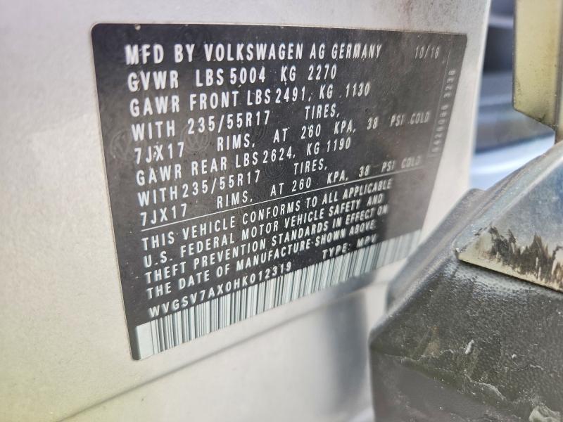 Продажа на аукционе авто 2017 Volkswagen Tiguan, vin: WVGSV7AX0HK012319, номер лота: 67301056
