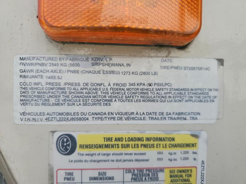 Auction sale of the 2018 Kz Connect, vin: 4EZTL222XJ8058004, lot number: 66177776