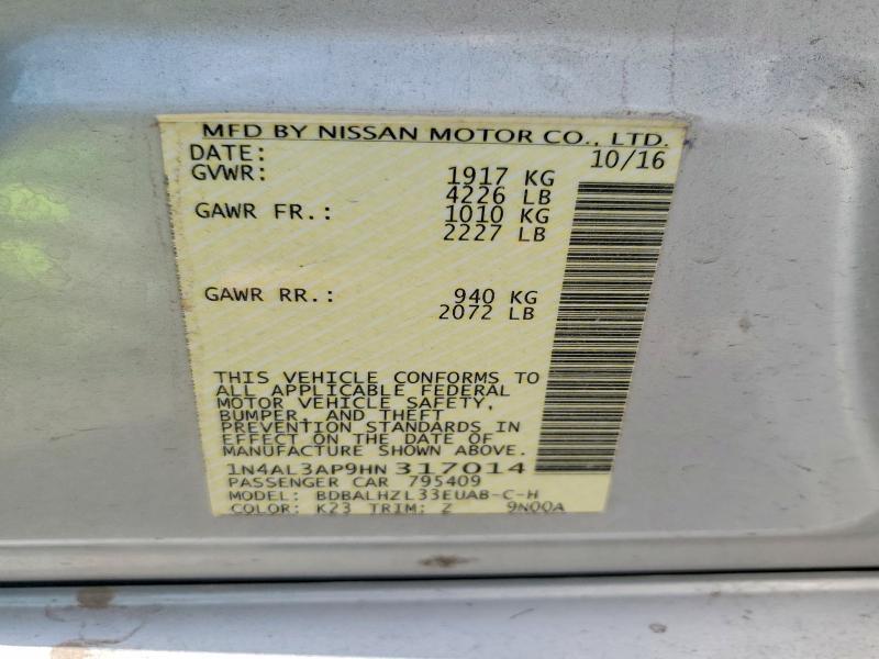63848796 :رقم المزاد ، 1N4AL3AP9HN317014 vin ، 2017 Nissan Altima مزاد بيع