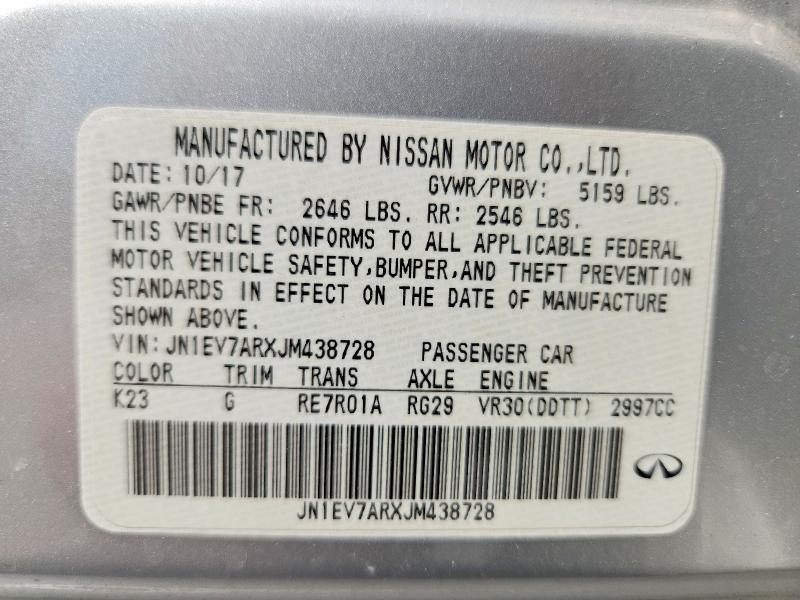 Aukcja sprzedaży 2018 Infiniti Q50, vin: JN1EV7ARXJM438728, numer aukcji: 63766726
