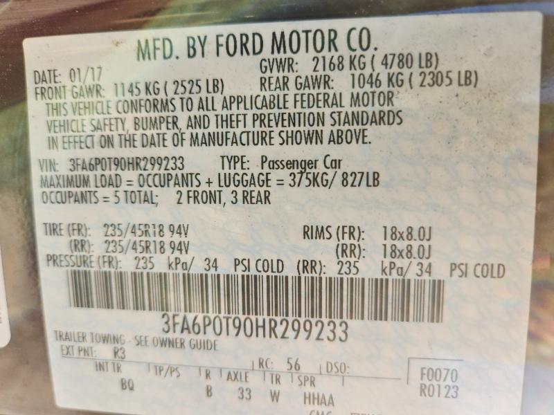 Продажа на аукционе авто 2017 Ford Fusion, vin: 3FA6P0T90HR299233, номер лота: 63846426