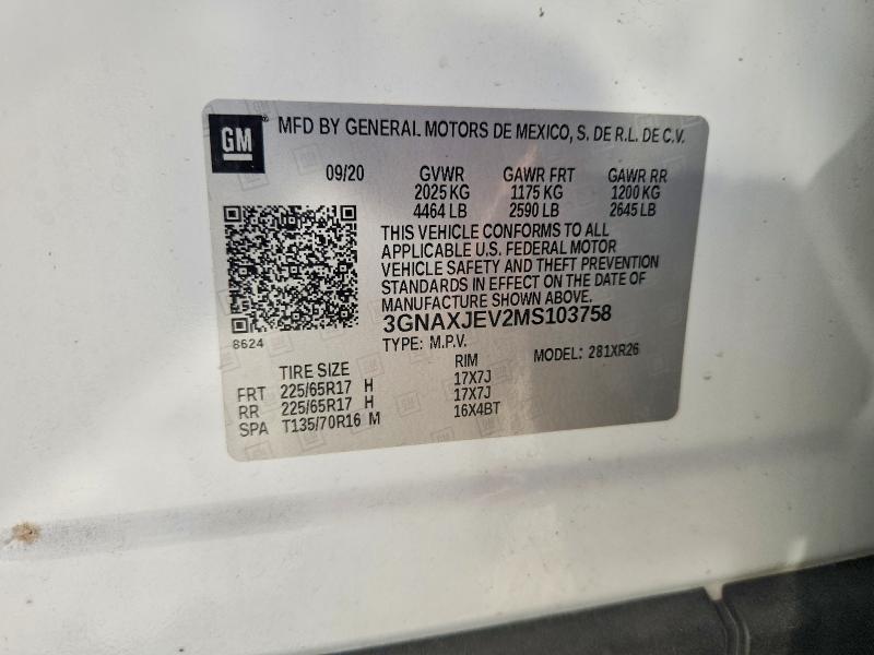 65204076 :رقم المزاد ، 3GNAXJEV2MS103758 vin ، 2021 Chevrolet Equinox مزاد بيع