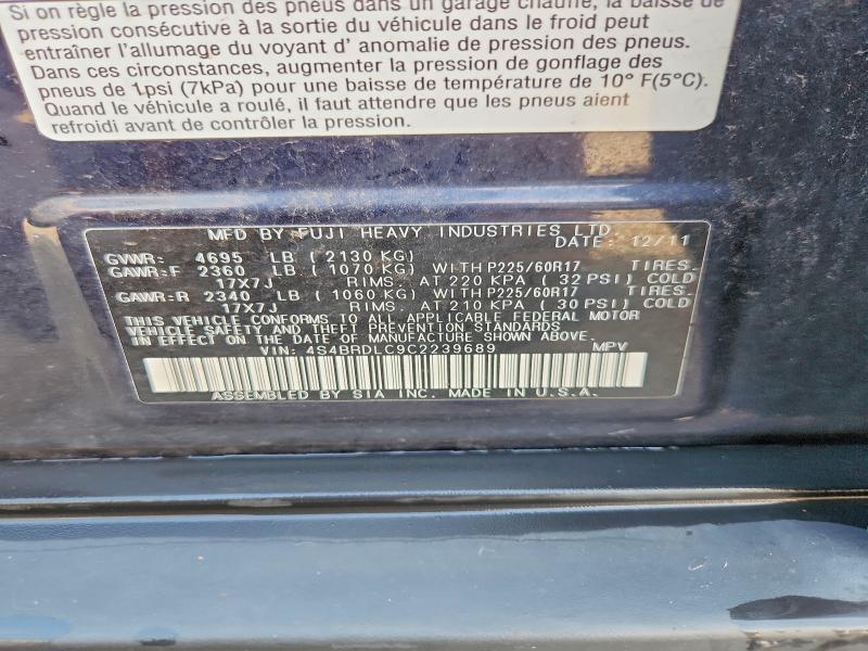 64328846 :رقم المزاد ، 4S4BRDLC9C2239689 vin ، 2012 Subaru Outback مزاد بيع