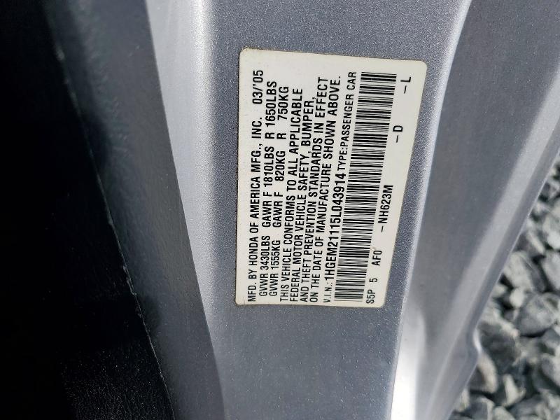 Aukcja sprzedaży 2005 Honda Civic, vin: 1HGEM21115L043914, numer aukcji: 65005826