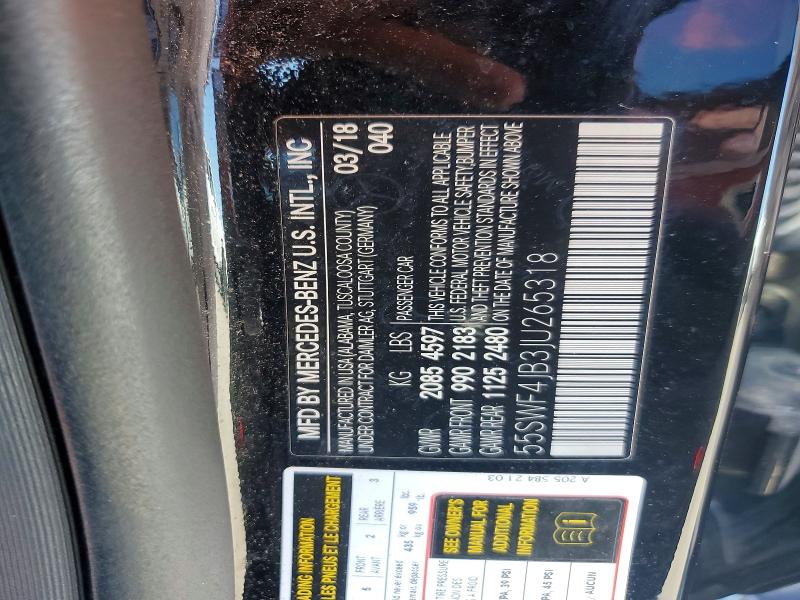 65595376 :رقم المزاد ، 55SWF4JB3JU265318 vin ، 2018 Mercedes-benz C مزاد بيع